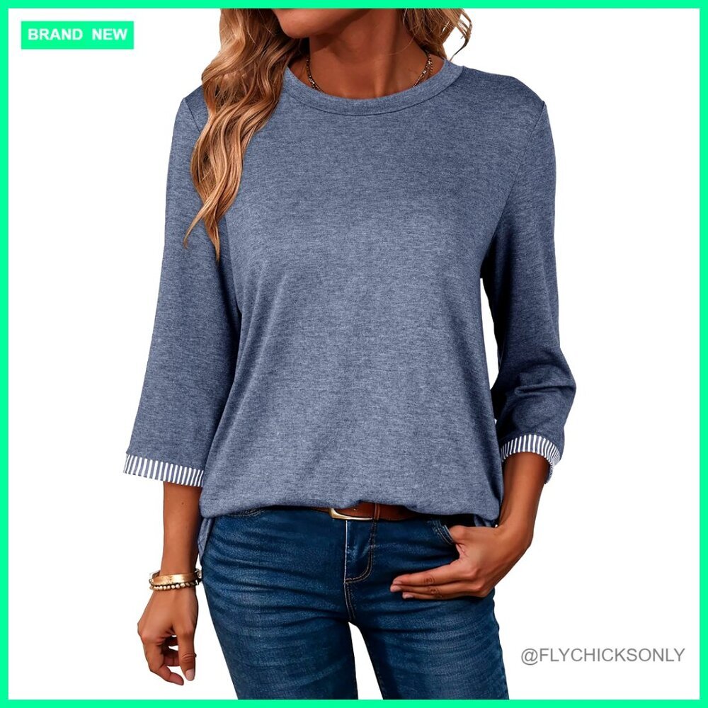 Lightweight 3/4 Sleeve Crew Neck T-Shirt Summer Casual Blouse